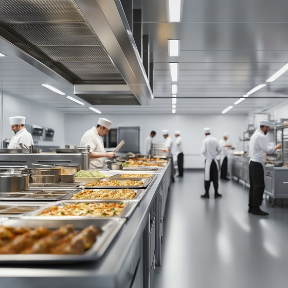 Cocina de volumen con barra de alimentos, imagen del material de referencia SLM